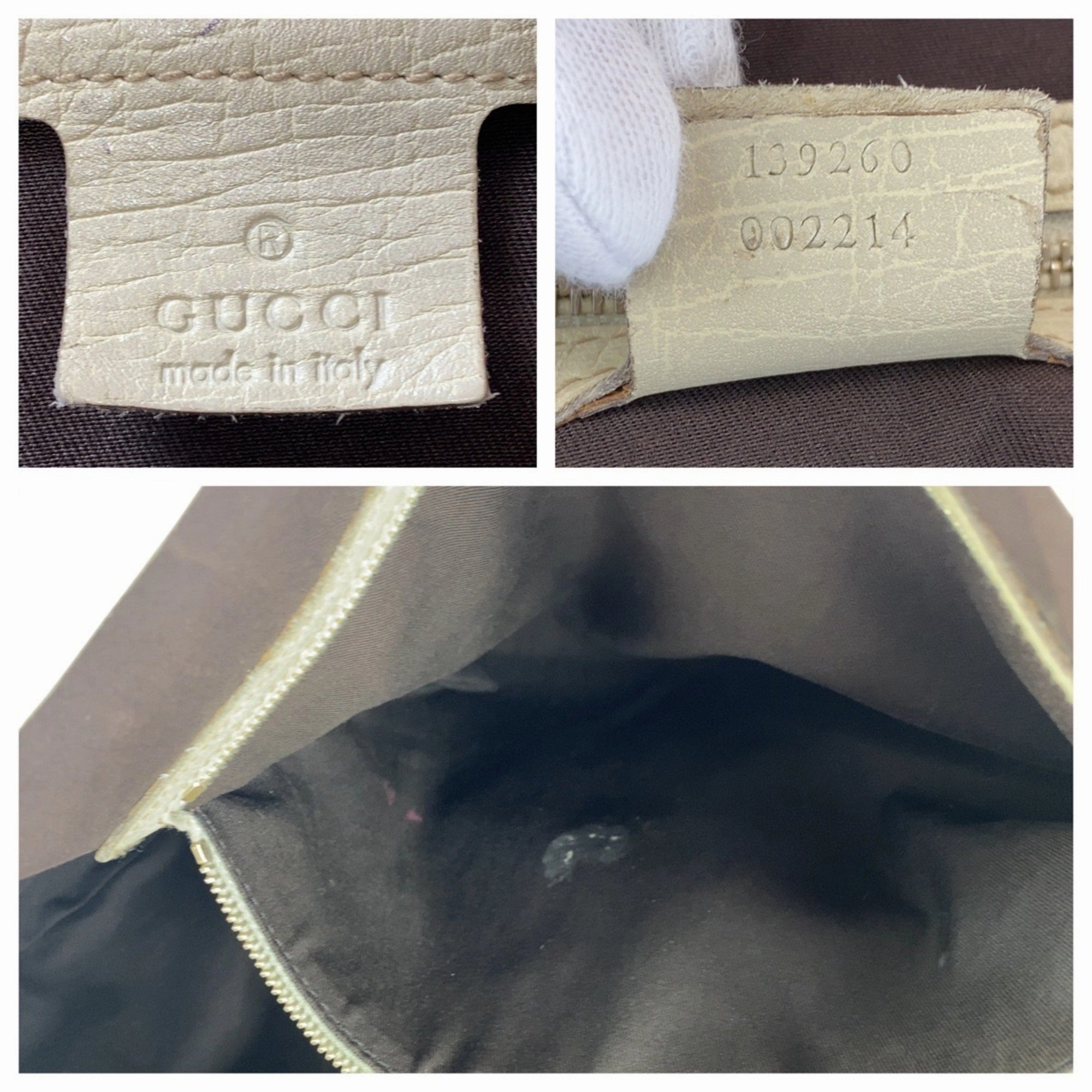 Gucci Beige Ivory Gg Canvas Leather Shoulder Bag Tote Bag ()