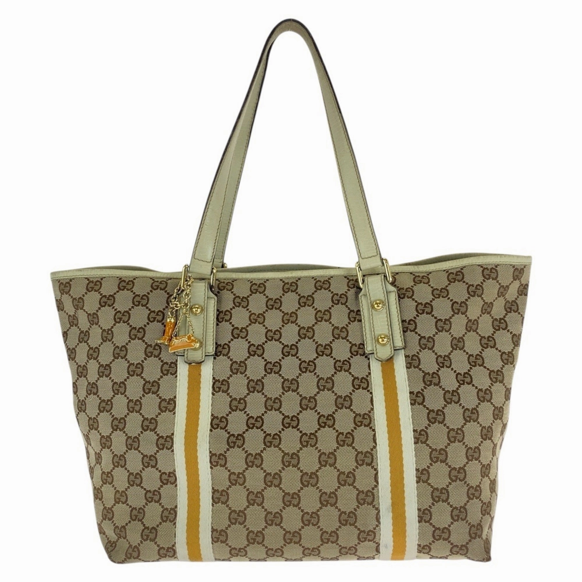 Gucci Beige Ivory Gg Canvas Leather Shoulder Bag Tote Bag ()