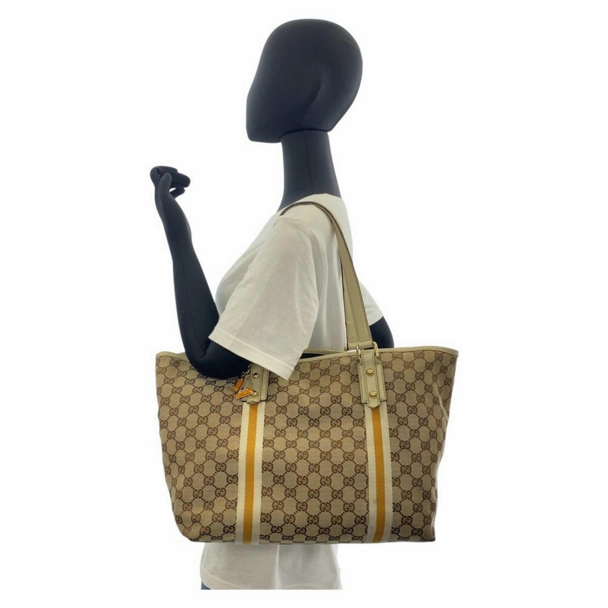 Gucci Beige Ivory Gg Canvas Leather Shoulder Bag Tote Bag ()