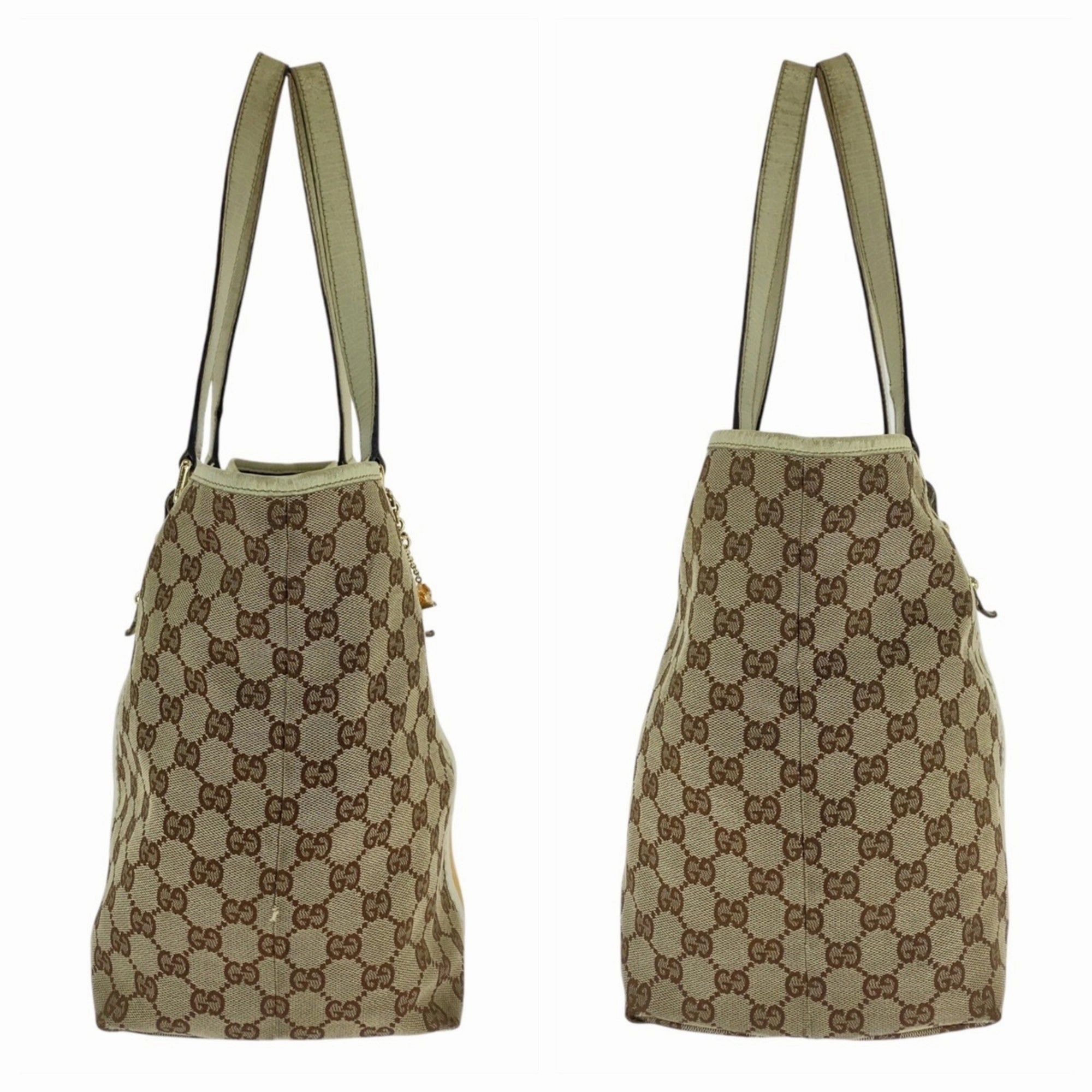 Gucci Beige Ivory Gg Canvas Leather Shoulder Bag Tote Bag ()
