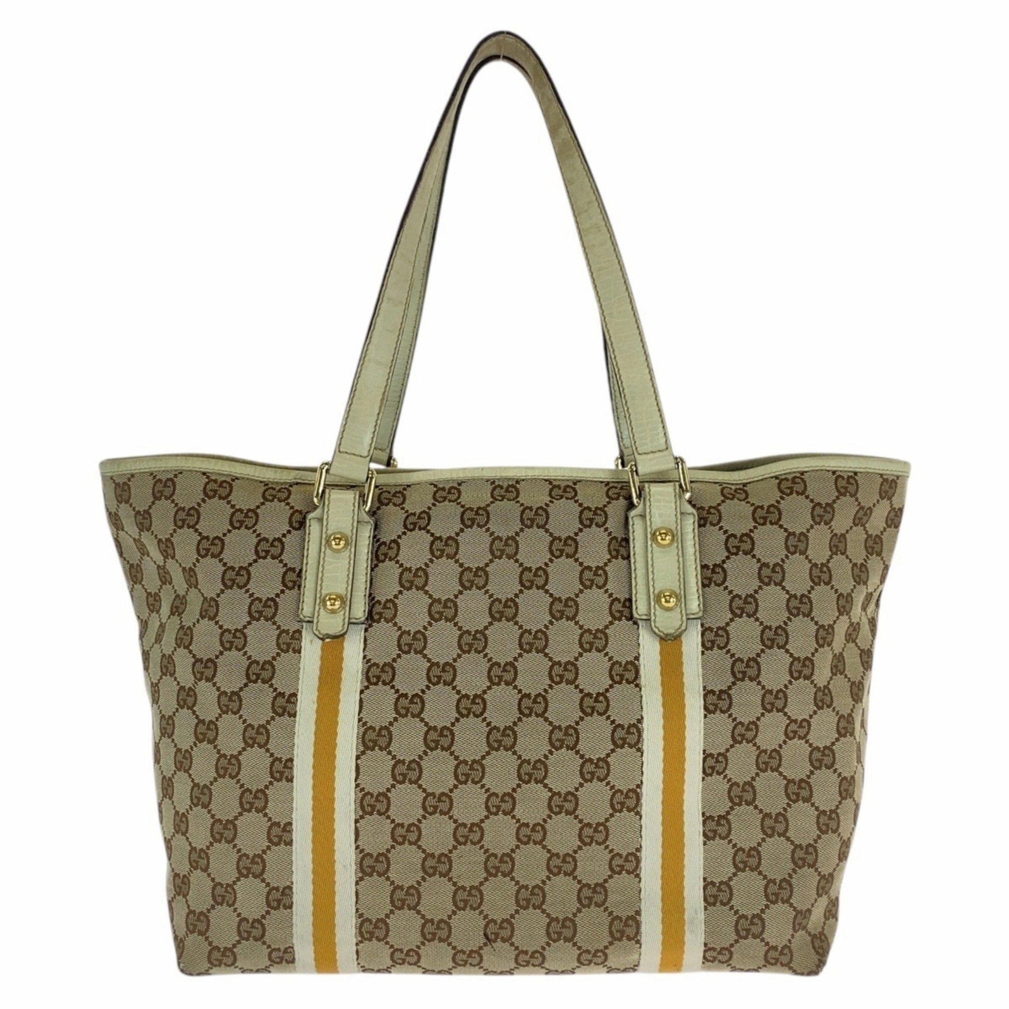 Gucci Beige Ivory Gg Canvas Leather Shoulder Bag Tote Bag ()