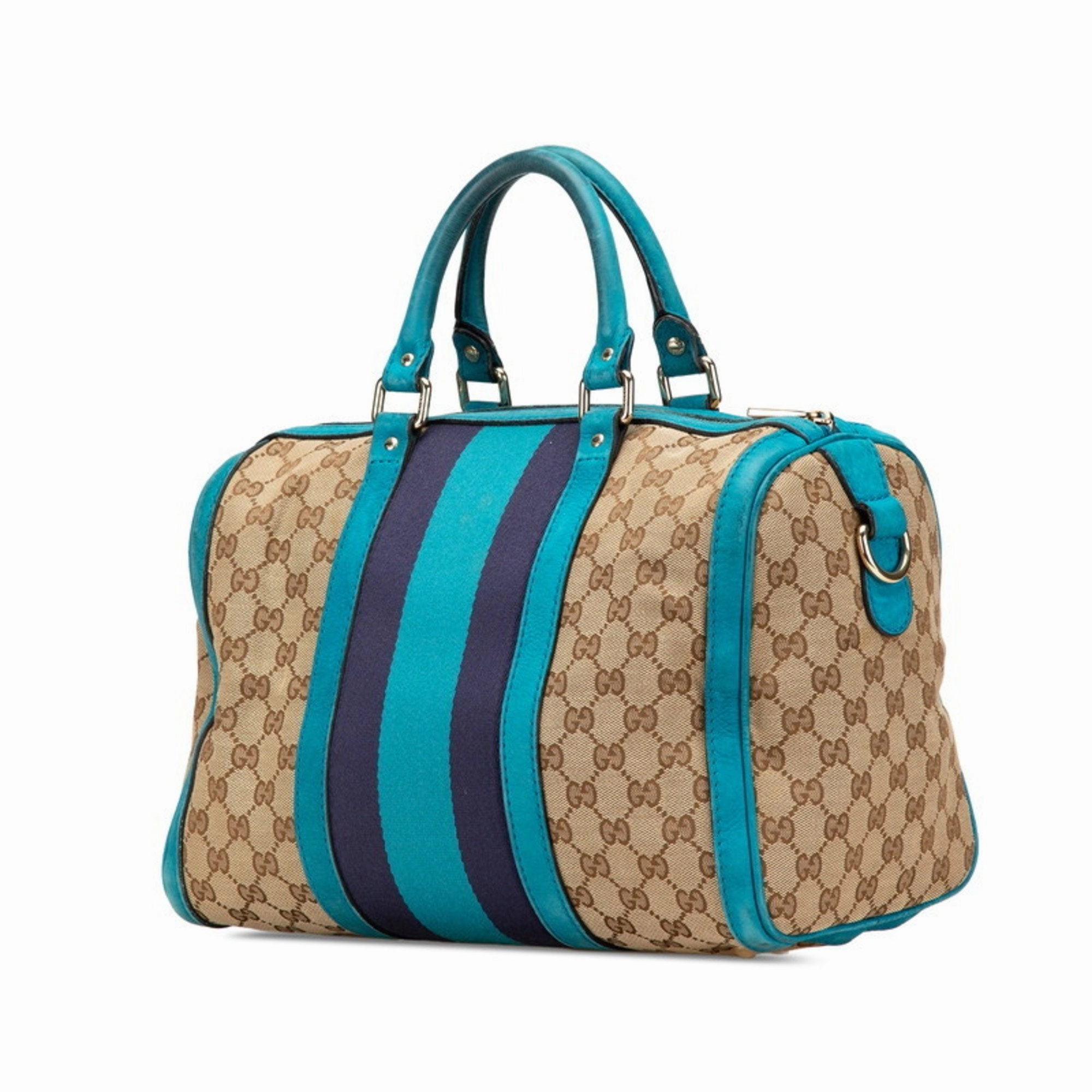 Gucci blue Gg Canvas Leather Handbag Shoulder Bag (Pre-Owned)