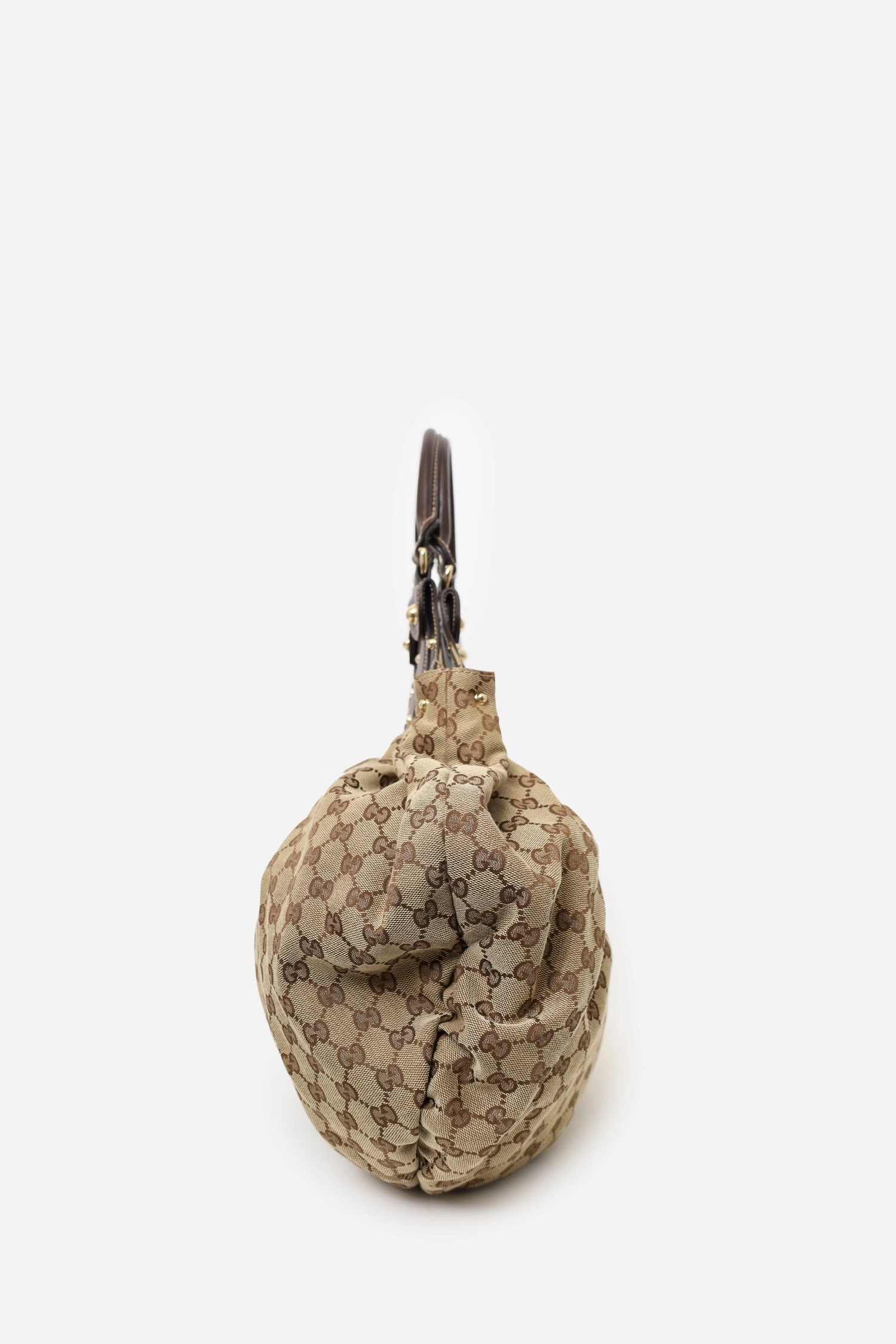 Gucci Brown/Beige GG Canvas/Leather Small Studded Hobo