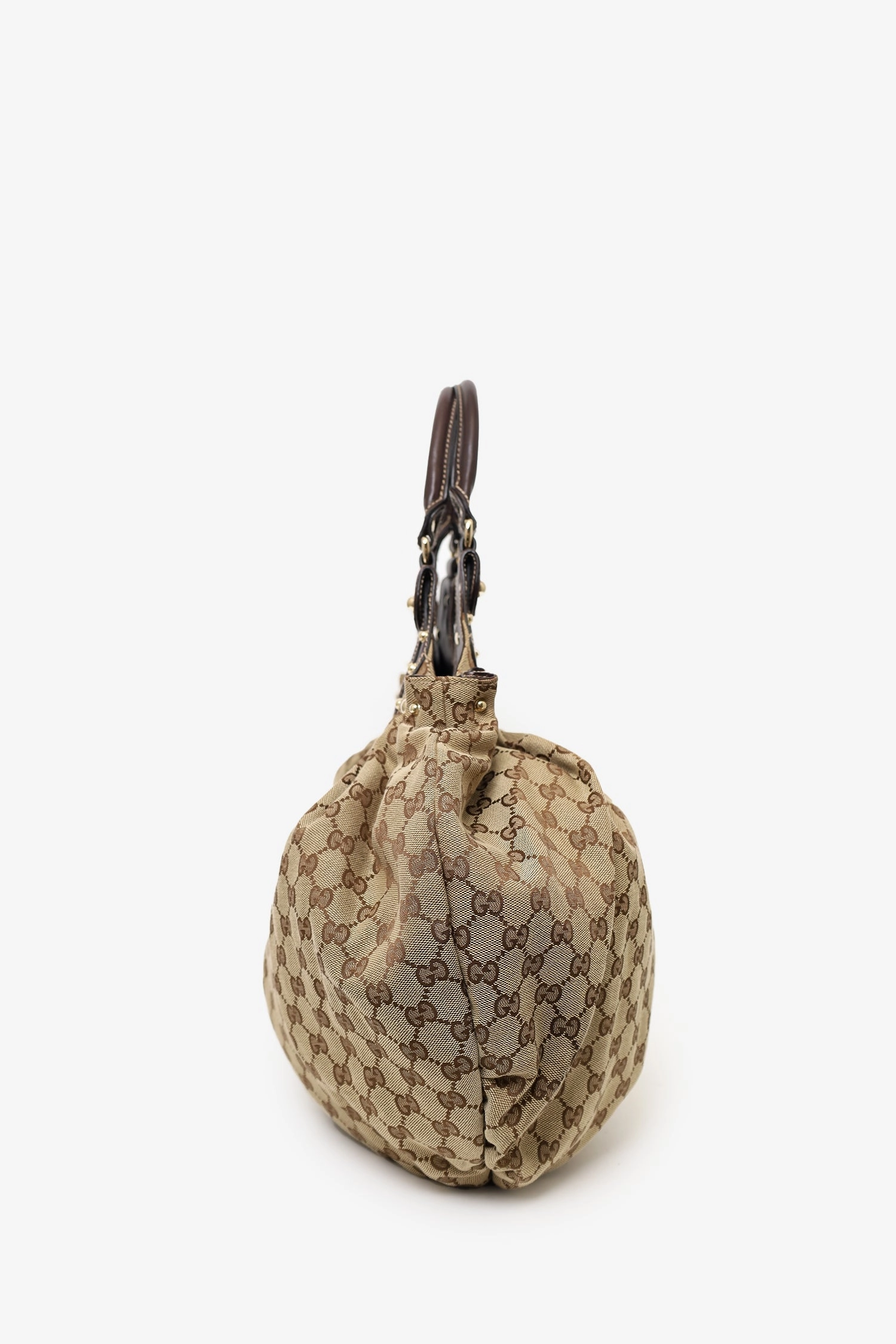 Gucci Brown/Beige GG Canvas/Leather Small Studded Hobo