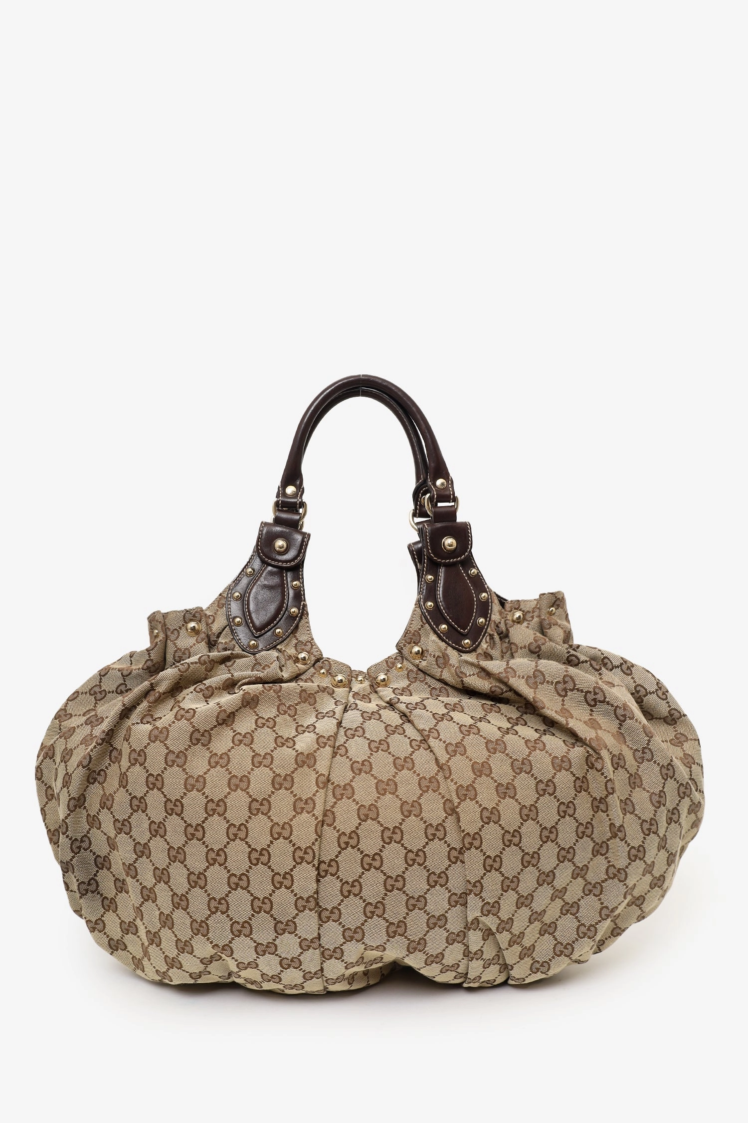 Gucci Brown/Beige GG Canvas/Leather Small Studded Hobo