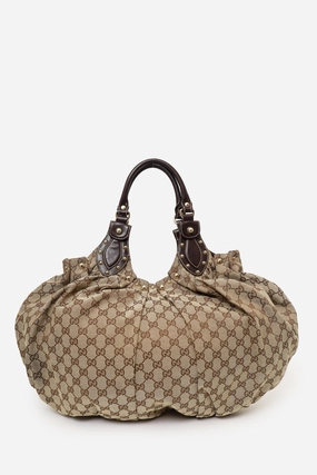 Gucci Brown/Beige GG Canvas/Leather Small Studded Hobo