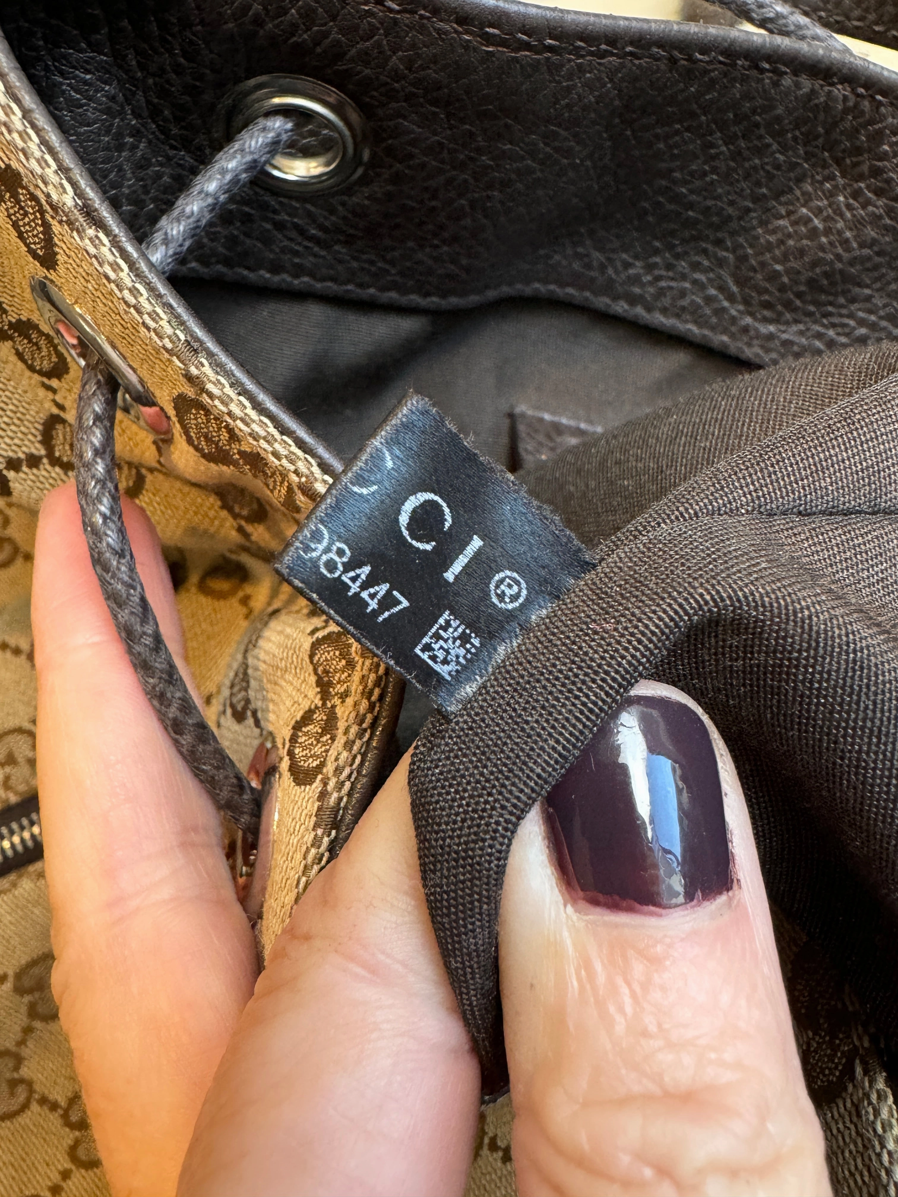 GUCCI Canvas Drawstring Leather Dk Brown Backpack