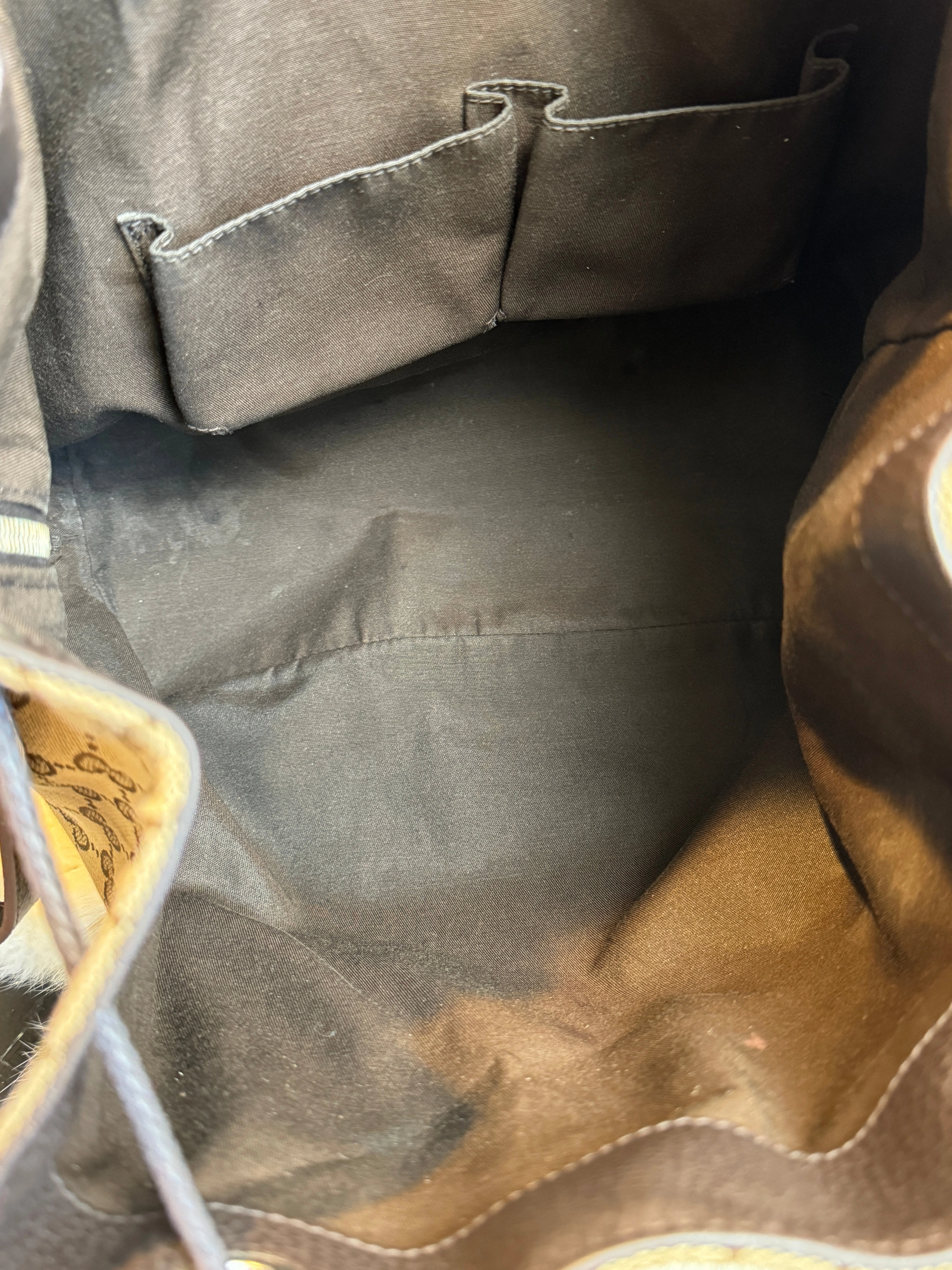 GUCCI Canvas Drawstring Leather Dk Brown Backpack