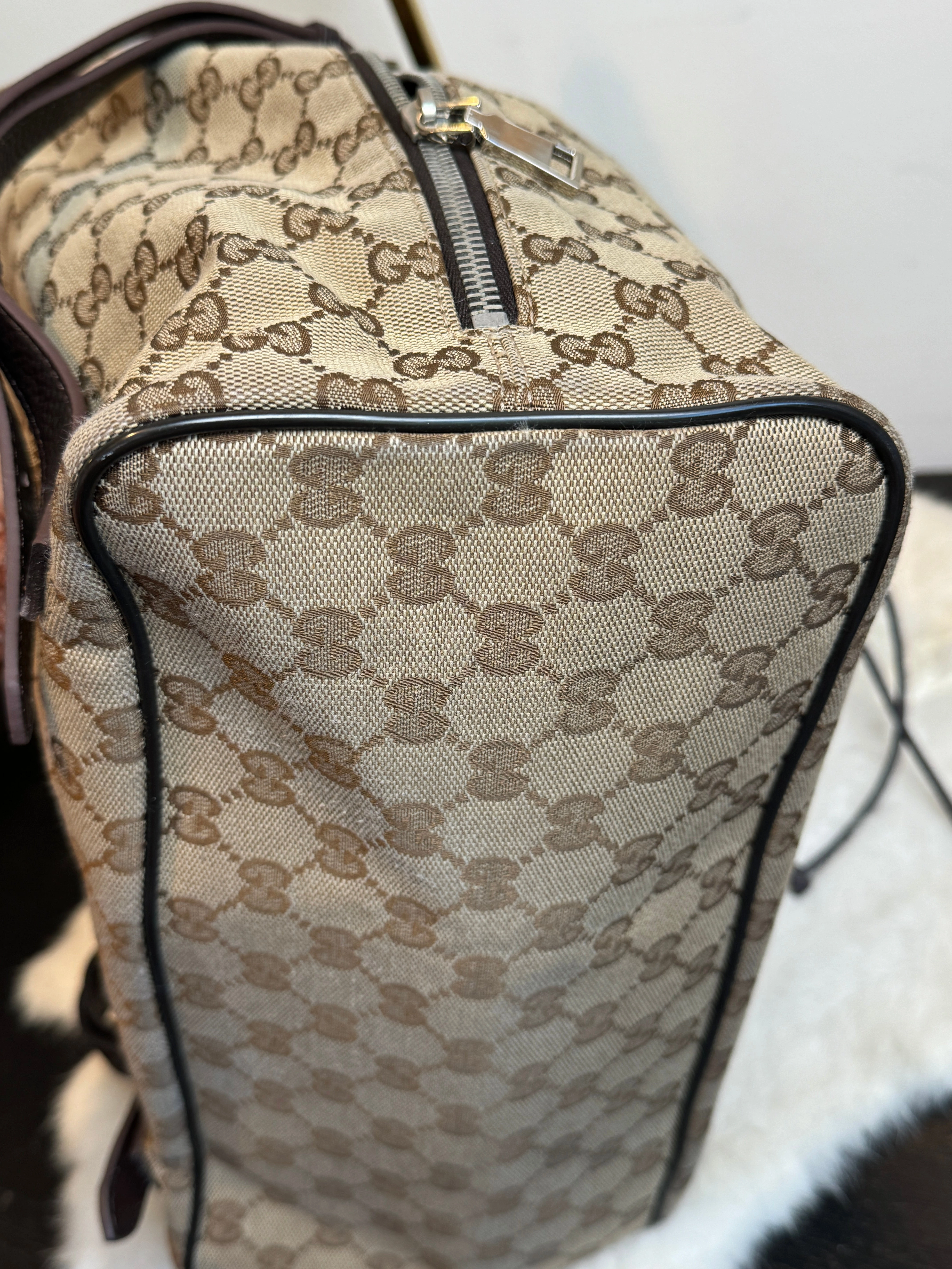 GUCCI Canvas Drawstring Leather Dk Brown Backpack