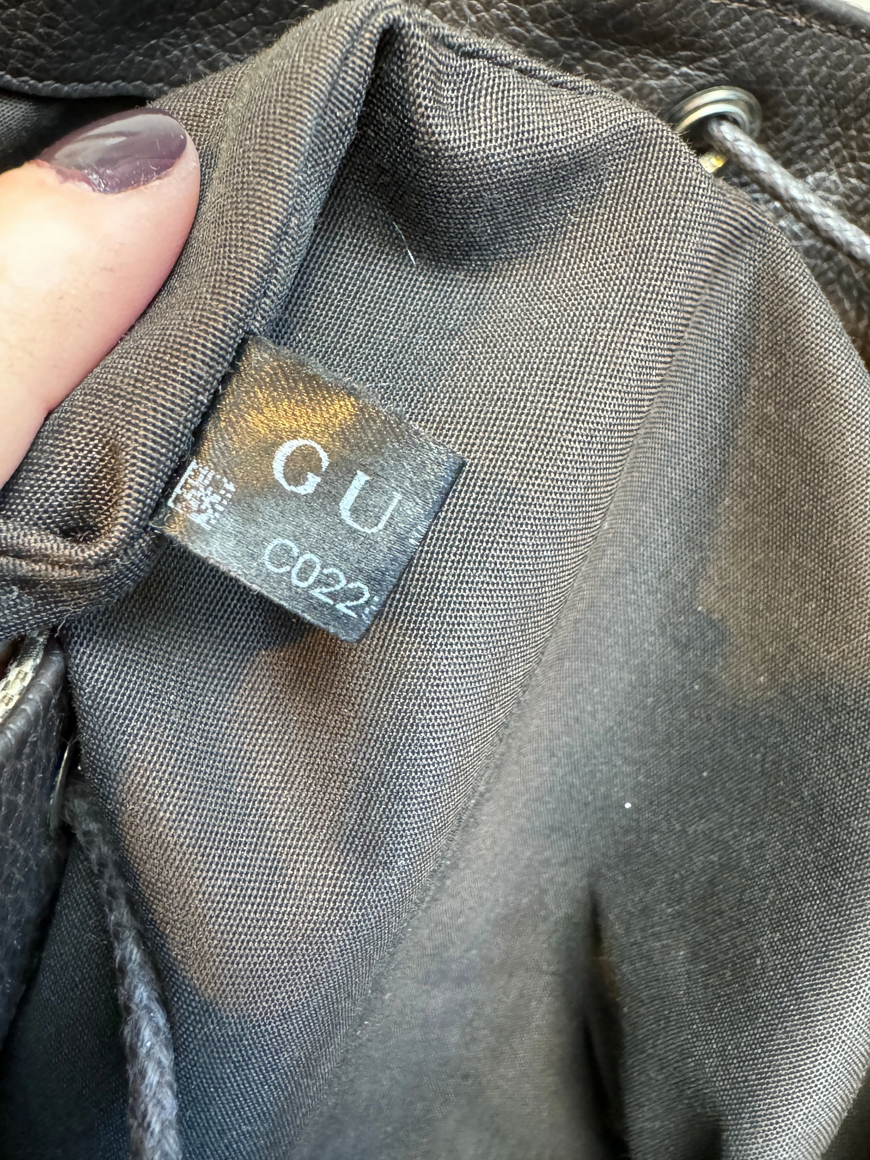 GUCCI Canvas Drawstring Leather Dk Brown Backpack