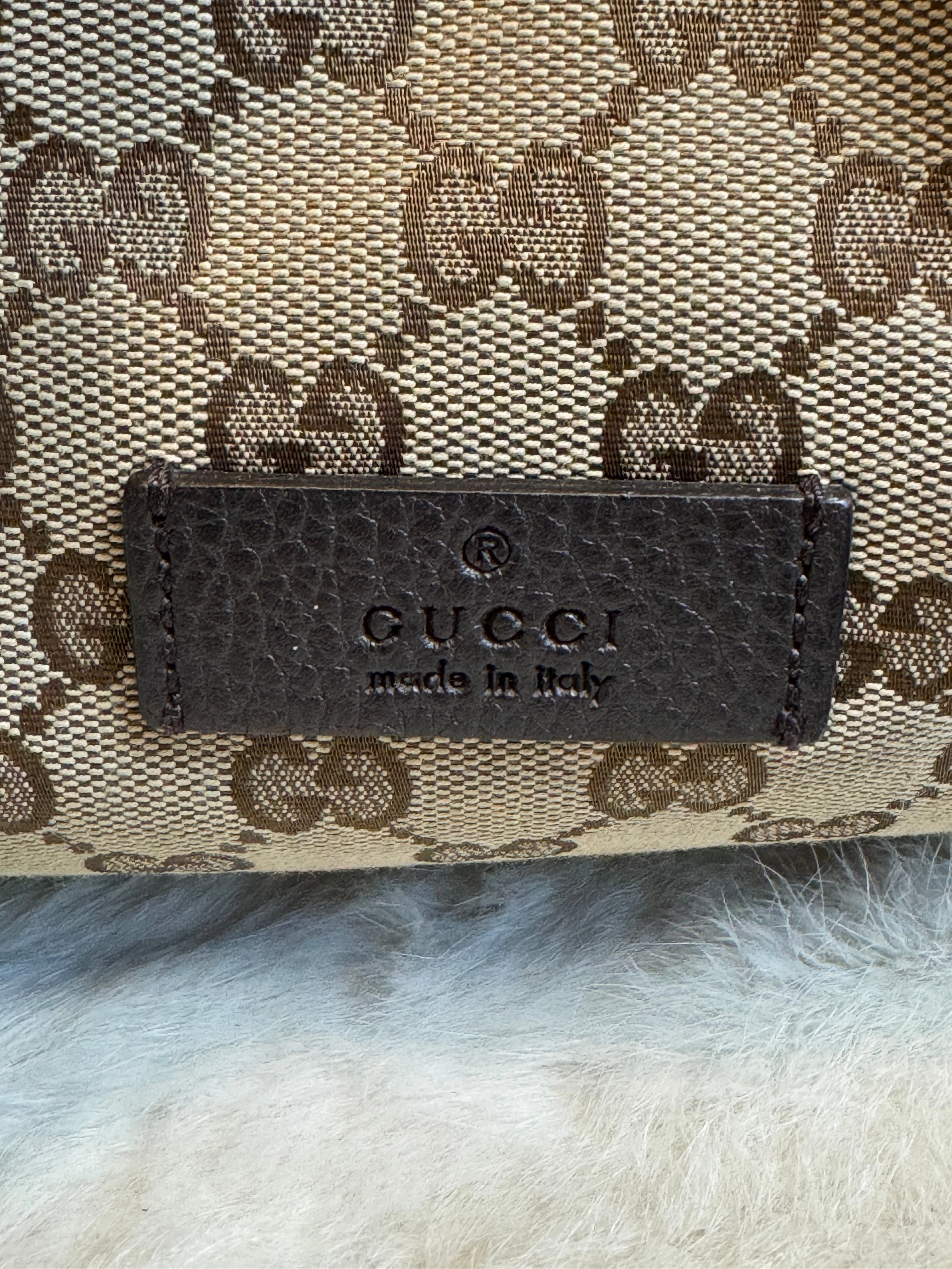 GUCCI Canvas Drawstring Leather Dk Brown Backpack