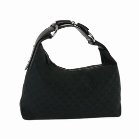 GUCCI GG Canvas Horsebit Shoulder Bag Black 115867  13263