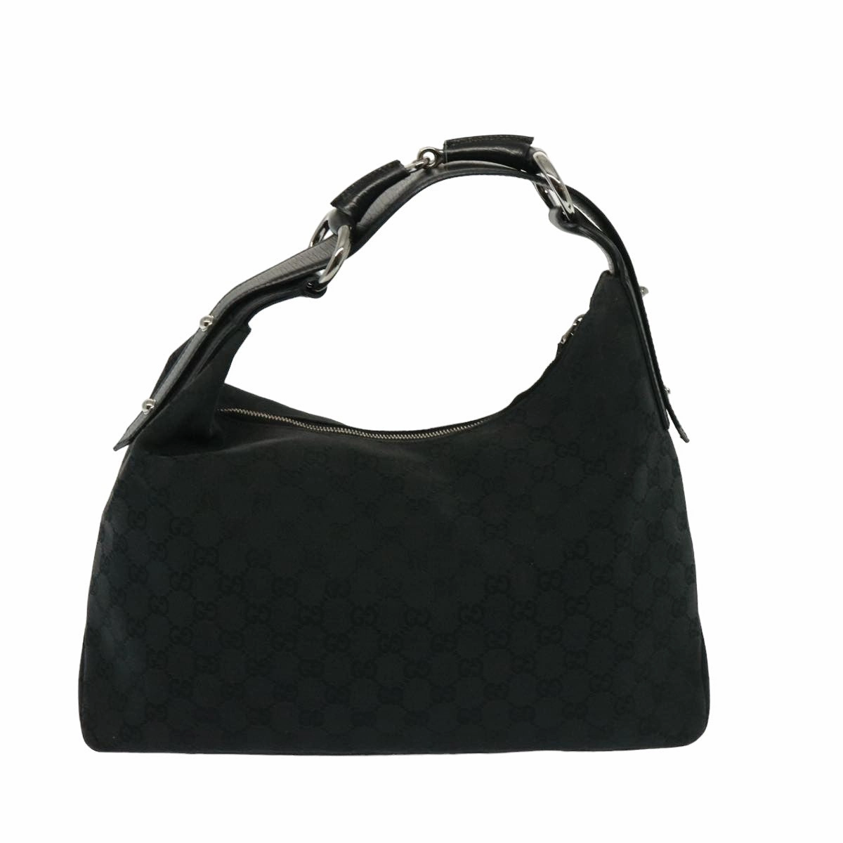 GUCCI GG Canvas Horsebit Shoulder Bag Black 115867  13263