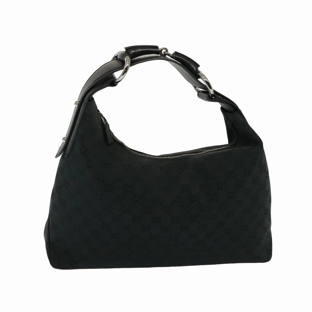 GUCCI GG Canvas Horsebit Shoulder Bag Black 115867  13263
