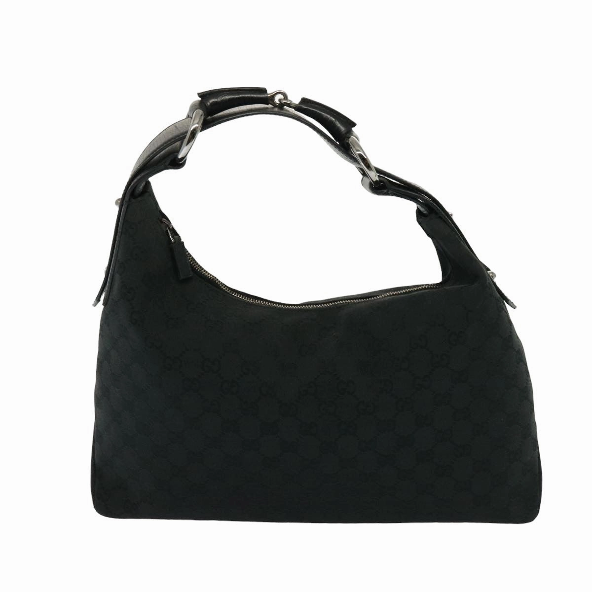 GUCCI GG Canvas Horsebit Shoulder Bag Black 115867  13263
