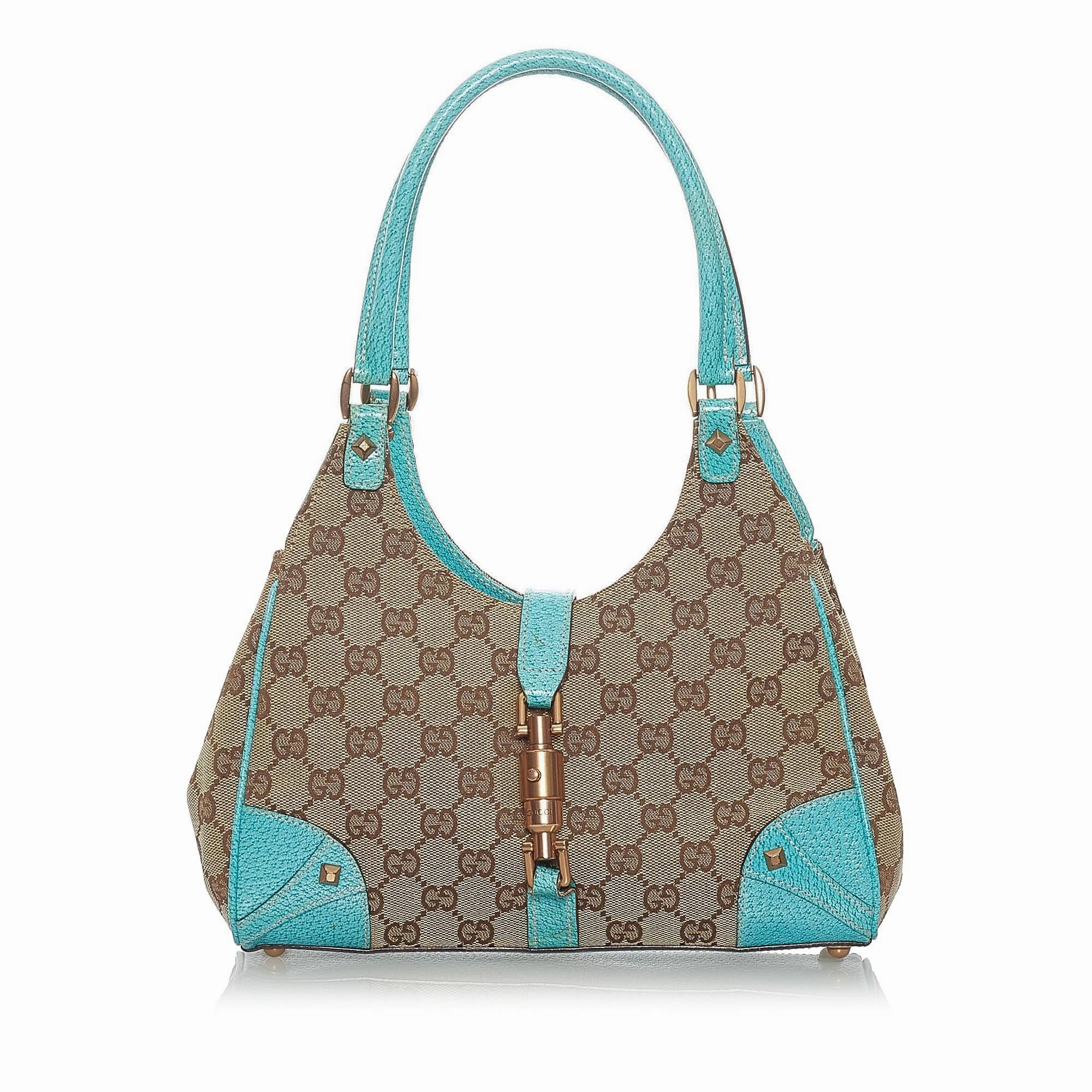 Gucci GG Canvas Nailhead Jackie Shoulder Bag (SHG-32595)
