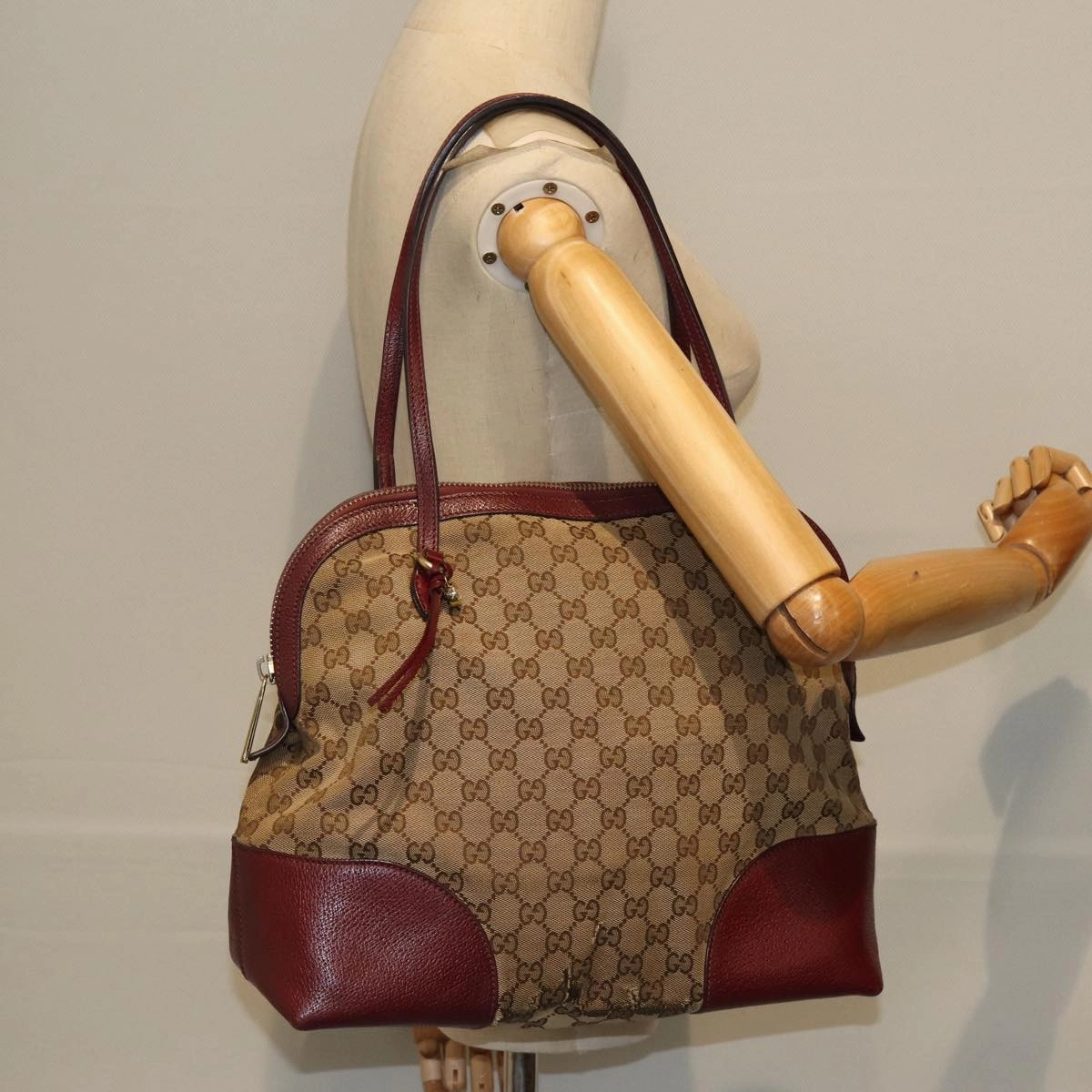 GUCCI GG Canvas Shoulder Bag Bordeaux Beige 323673  bs14437