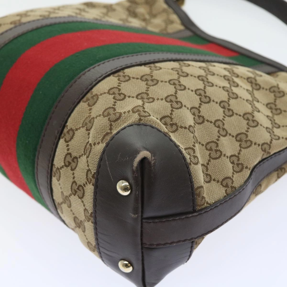 GUCCI GG Canvas Web Sherry Line Shoulder Bag Beige Green Red 257084  56567