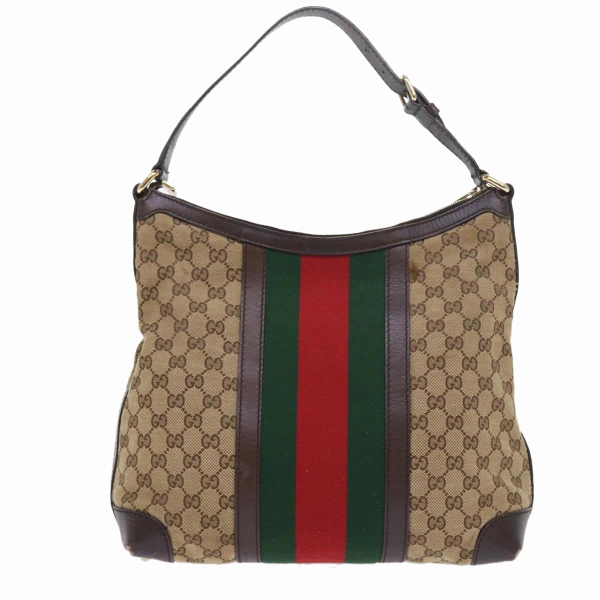 GUCCI GG Canvas Web Sherry Line Shoulder Bag Beige Green Red 257084  56567