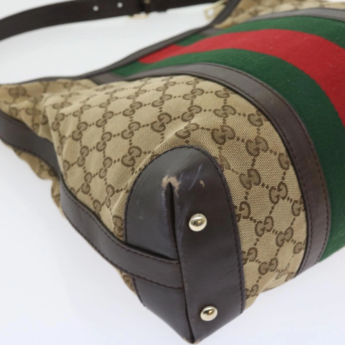 GUCCI GG Canvas Web Sherry Line Shoulder Bag Beige Green Red 257084  56567