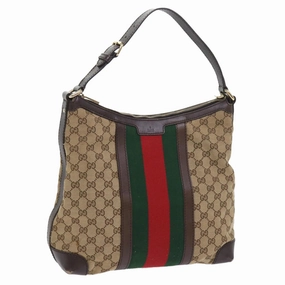 GUCCI GG Canvas Web Sherry Line Shoulder Bag Beige Green Red 257084  56567