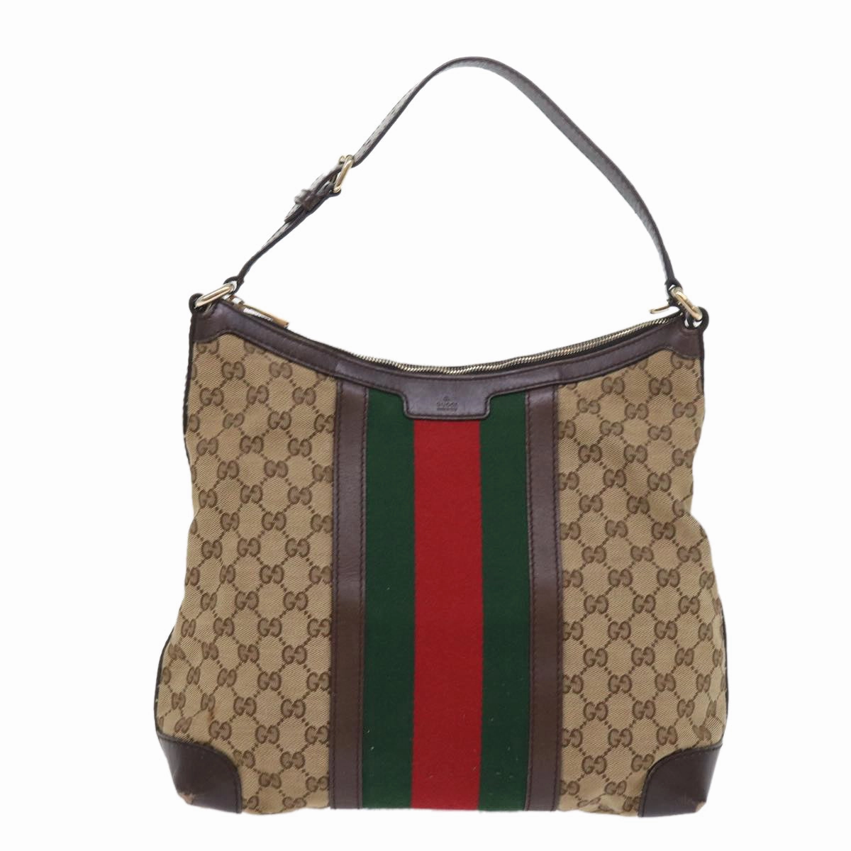 GUCCI GG Canvas Web Sherry Line Shoulder Bag Beige Green Red 257084  56567