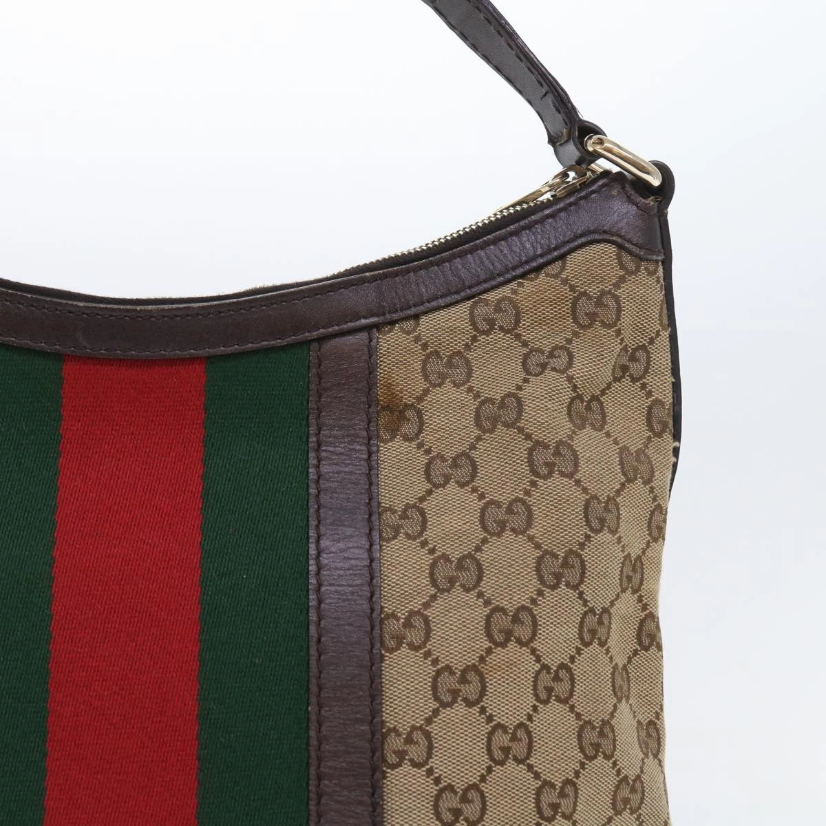 GUCCI GG Canvas Web Sherry Line Shoulder Bag Beige Green Red 257084  56567