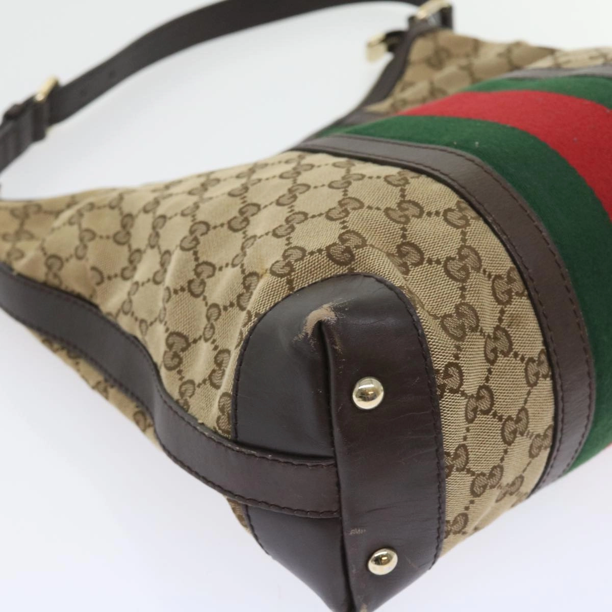 GUCCI GG Canvas Web Sherry Line Shoulder Bag Beige Green Red 257084  56567