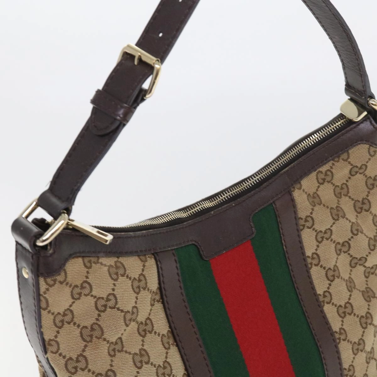 GUCCI GG Canvas Web Sherry Line Shoulder Bag Beige Green Red 257084  56567