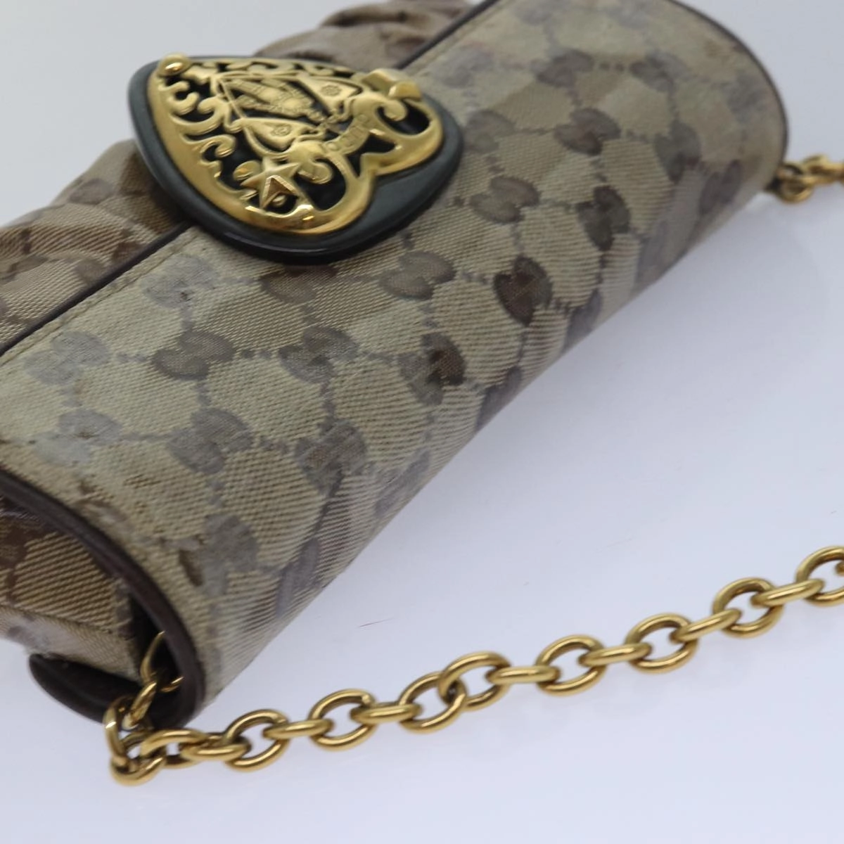 GUCCI GG Crystal Hysteria Chain Shoulder Bag Beige 208710  78098