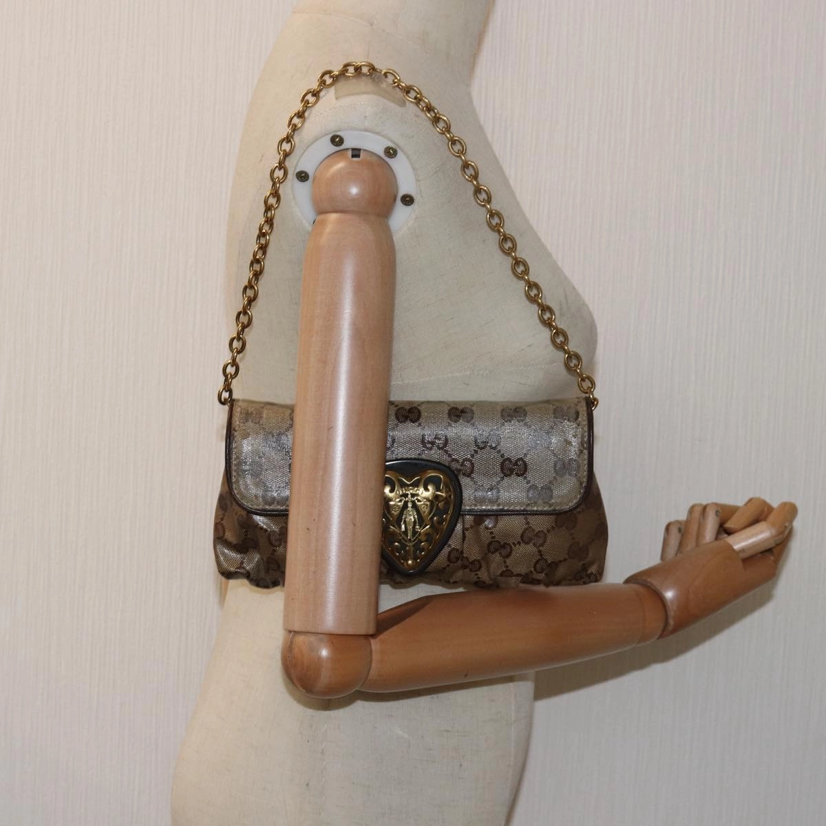 GUCCI GG Crystal Hysteria Chain Shoulder Bag Beige 208710  78098