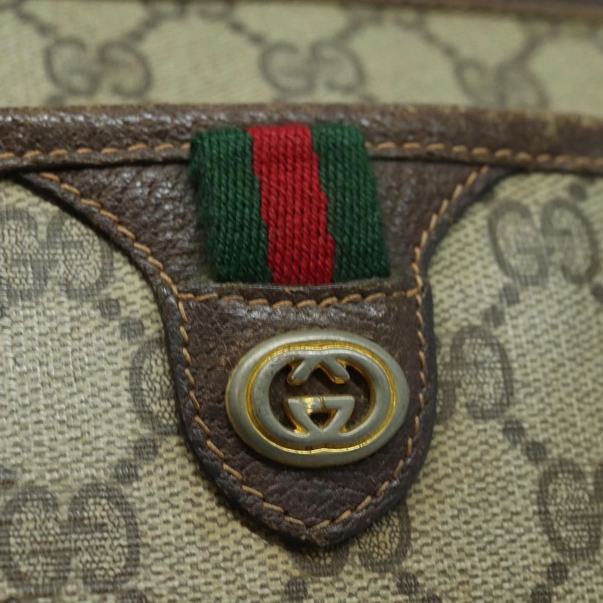 GUCCI GG Supreme Shoulder Bag PVC Leather Beige Brown gold 89 02 077  87295