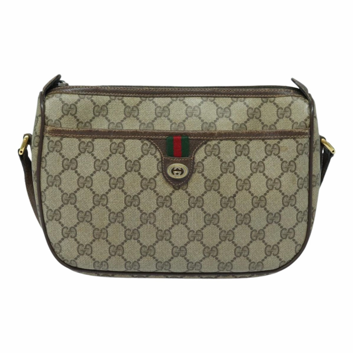GUCCI GG Supreme Shoulder Bag PVC Leather Beige Brown gold 89 02 077  87295