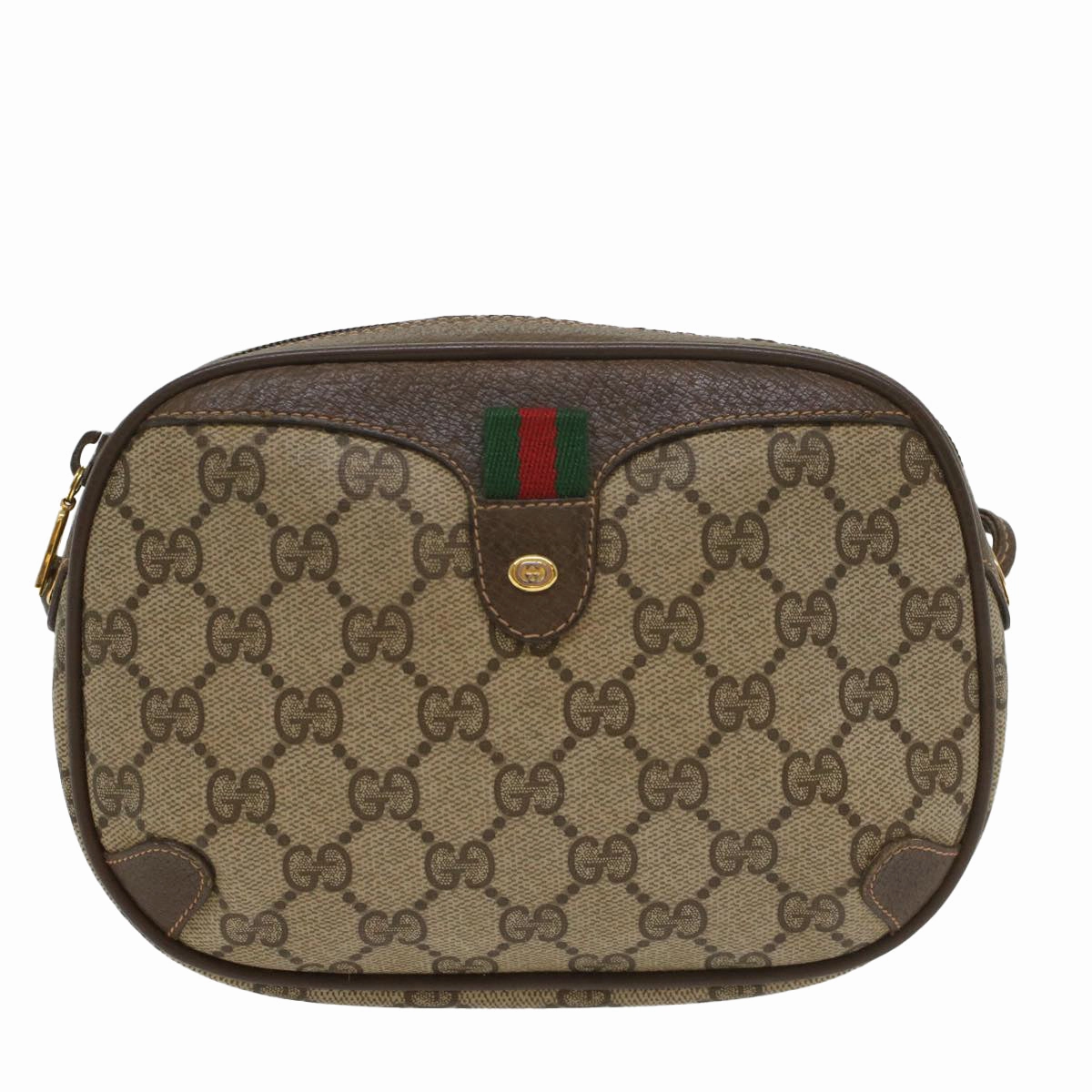GUCCI GG Supreme Web Sherry Line Shoulder Bag Beige Red 156 02 066  ki3606