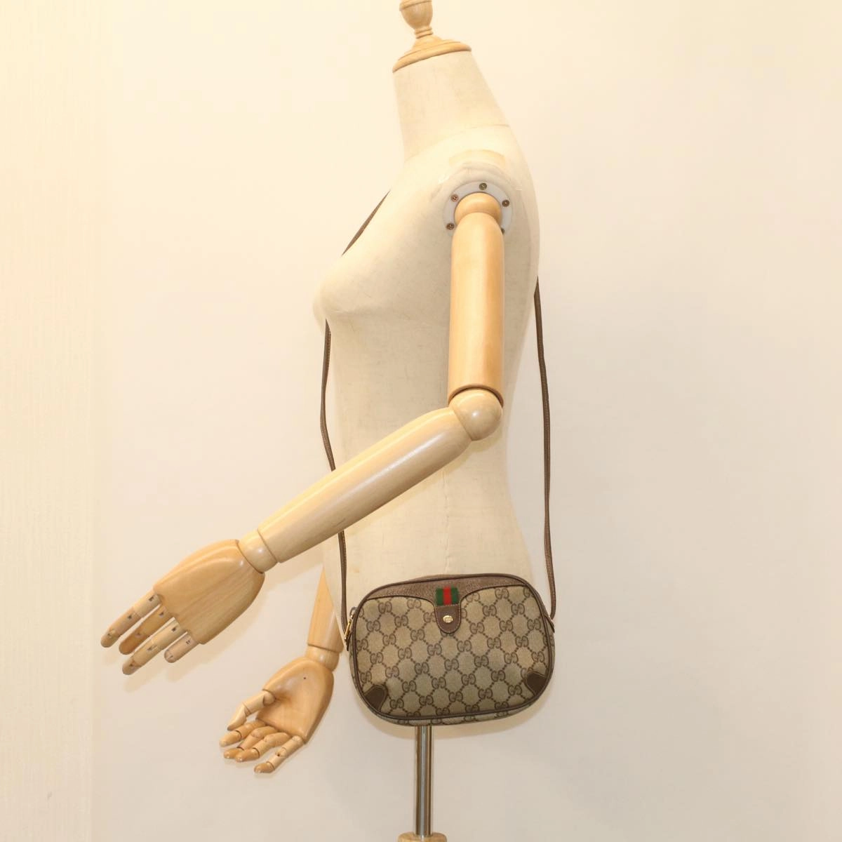 GUCCI GG Supreme Web Sherry Line Shoulder Bag Beige Red 156 02 066  ki3606