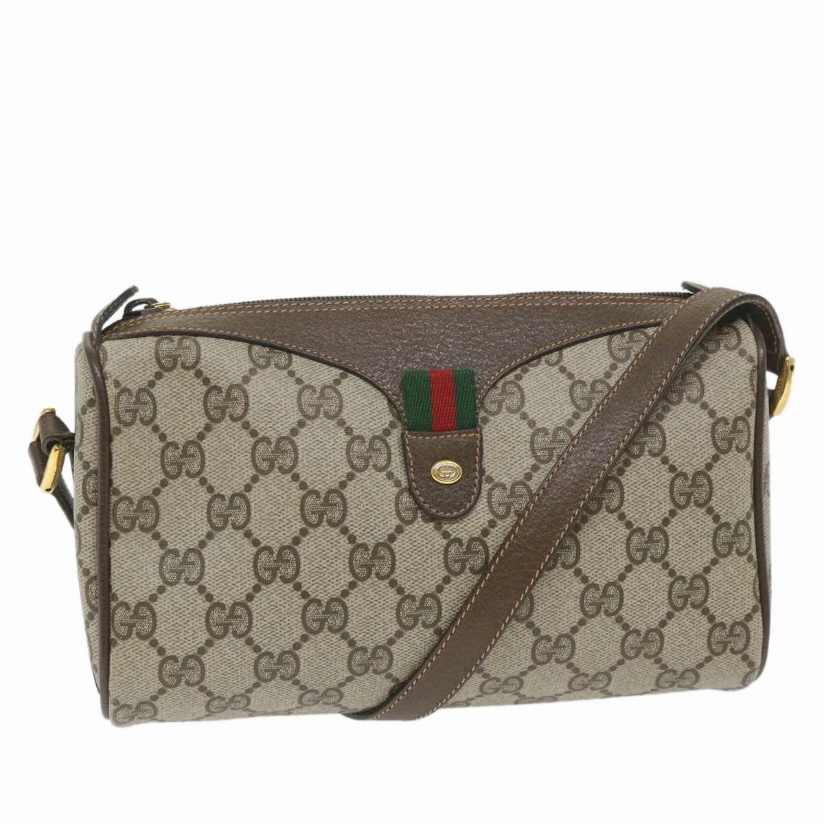 GUCCI GG Supreme Web Sherry Line Shoulder Bag Beige Red 89 02 018  9270