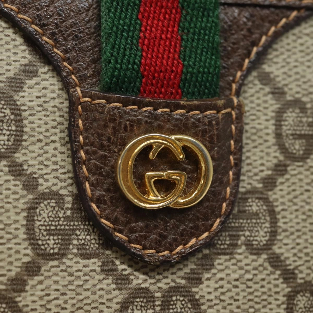 GUCCI GG Supreme Web Sherry Line Shoulder Bag PVC Beige 89 02 077  81157