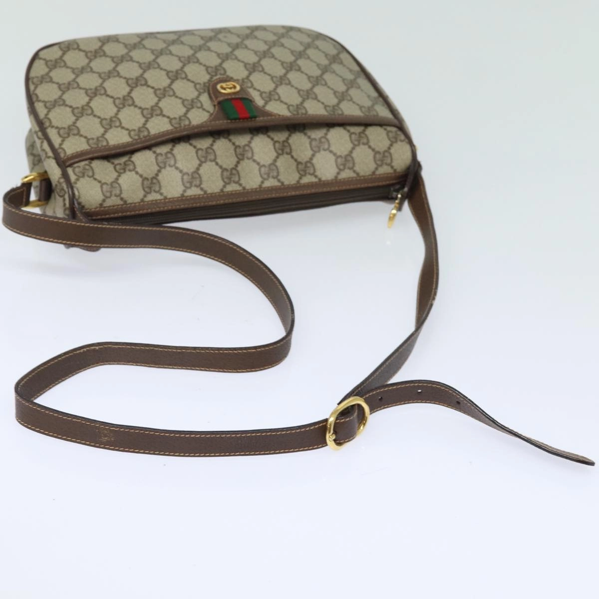 GUCCI GG Supreme Web Sherry Line Shoulder Bag PVC Beige 89 02 077  81157