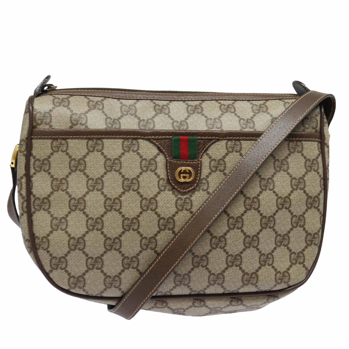 GUCCI GG Supreme Web Sherry Line Shoulder Bag PVC Beige 89 02 077  81157