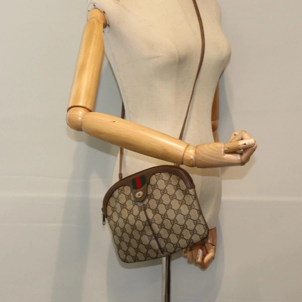 GUCCI GG Supreme Web Sherry Line Shoulder Bag PVC Beige 904 02 047  83664