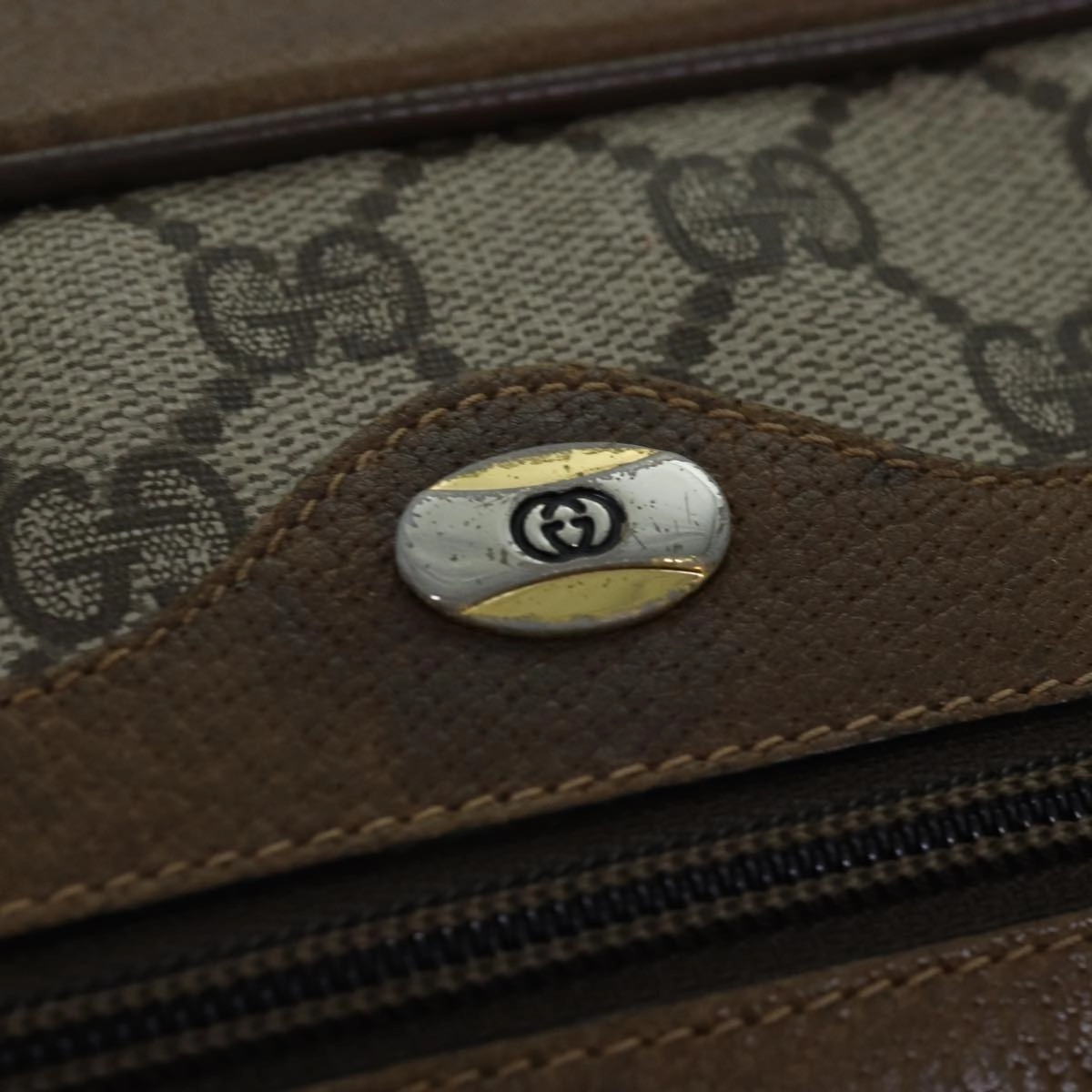 GUCCI GG Supreme Web Sherry Line Shoulder Bag PVC Beige Gold  85110