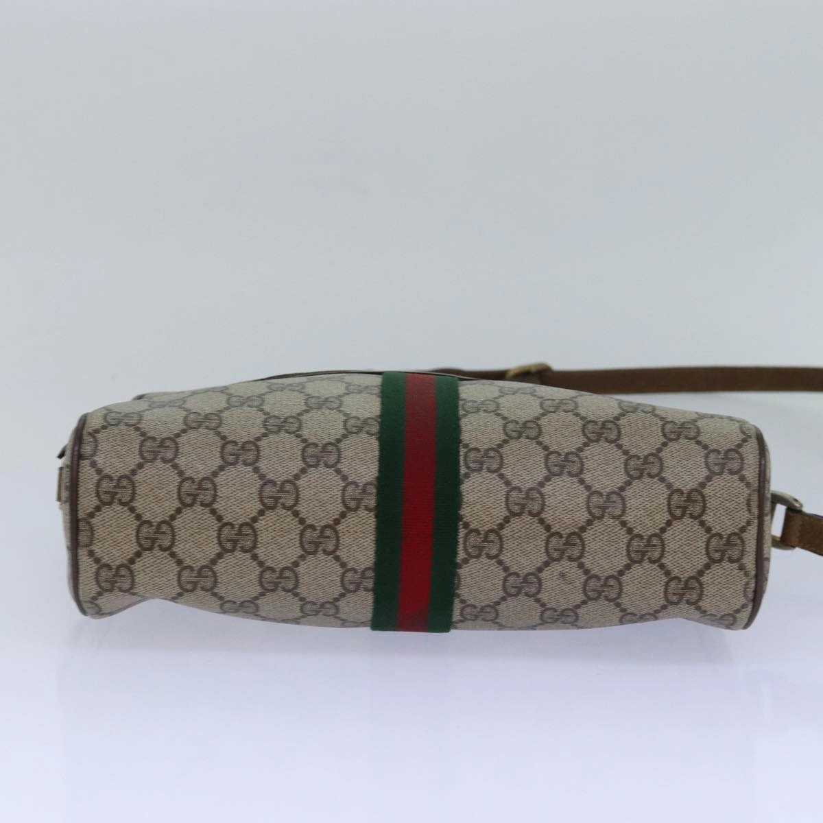 GUCCI GG Supreme Web Sherry Line Shoulder Bag PVC Beige Gold  85110