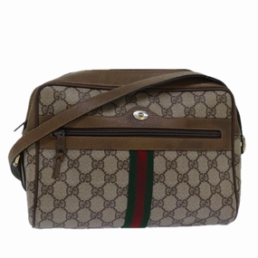 GUCCI GG Supreme Web Sherry Line Shoulder Bag PVC Beige Gold  85110
