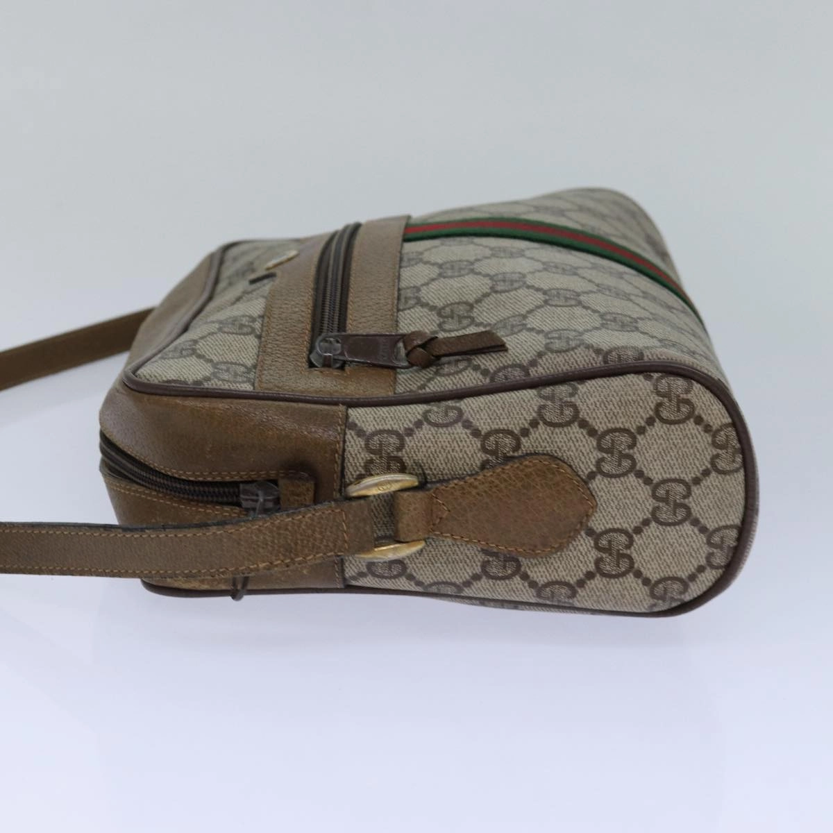 GUCCI GG Supreme Web Sherry Line Shoulder Bag PVC Beige Gold  85110