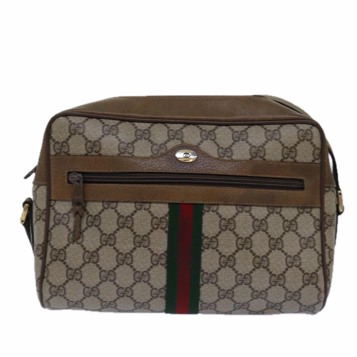 GUCCI GG Supreme Web Sherry Line Shoulder Bag PVC Beige Gold  85110