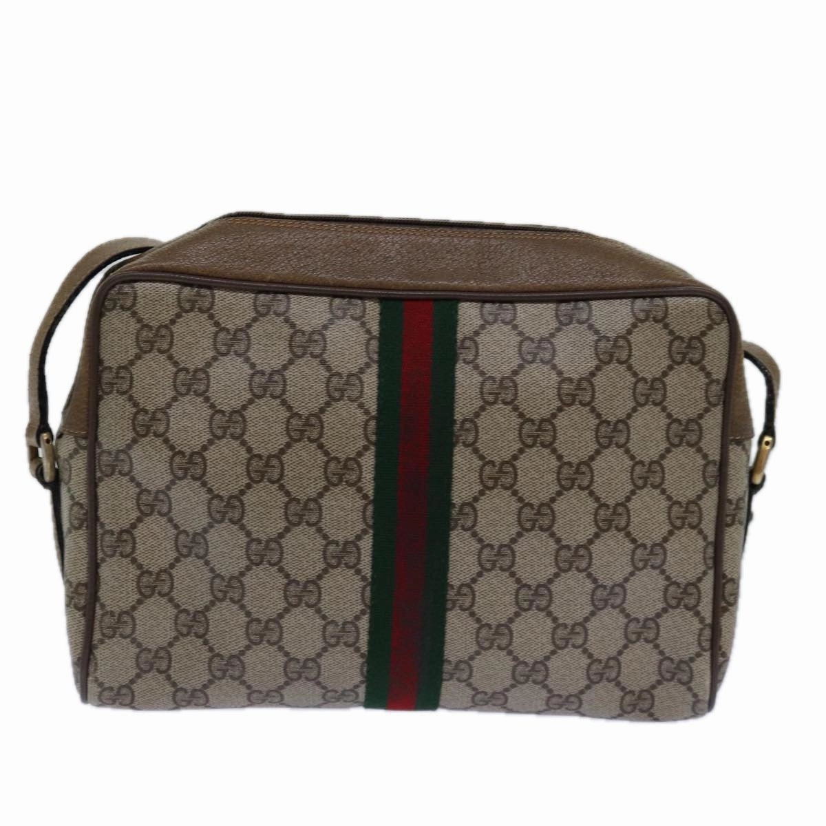 GUCCI GG Supreme Web Sherry Line Shoulder Bag PVC Beige Gold  85110