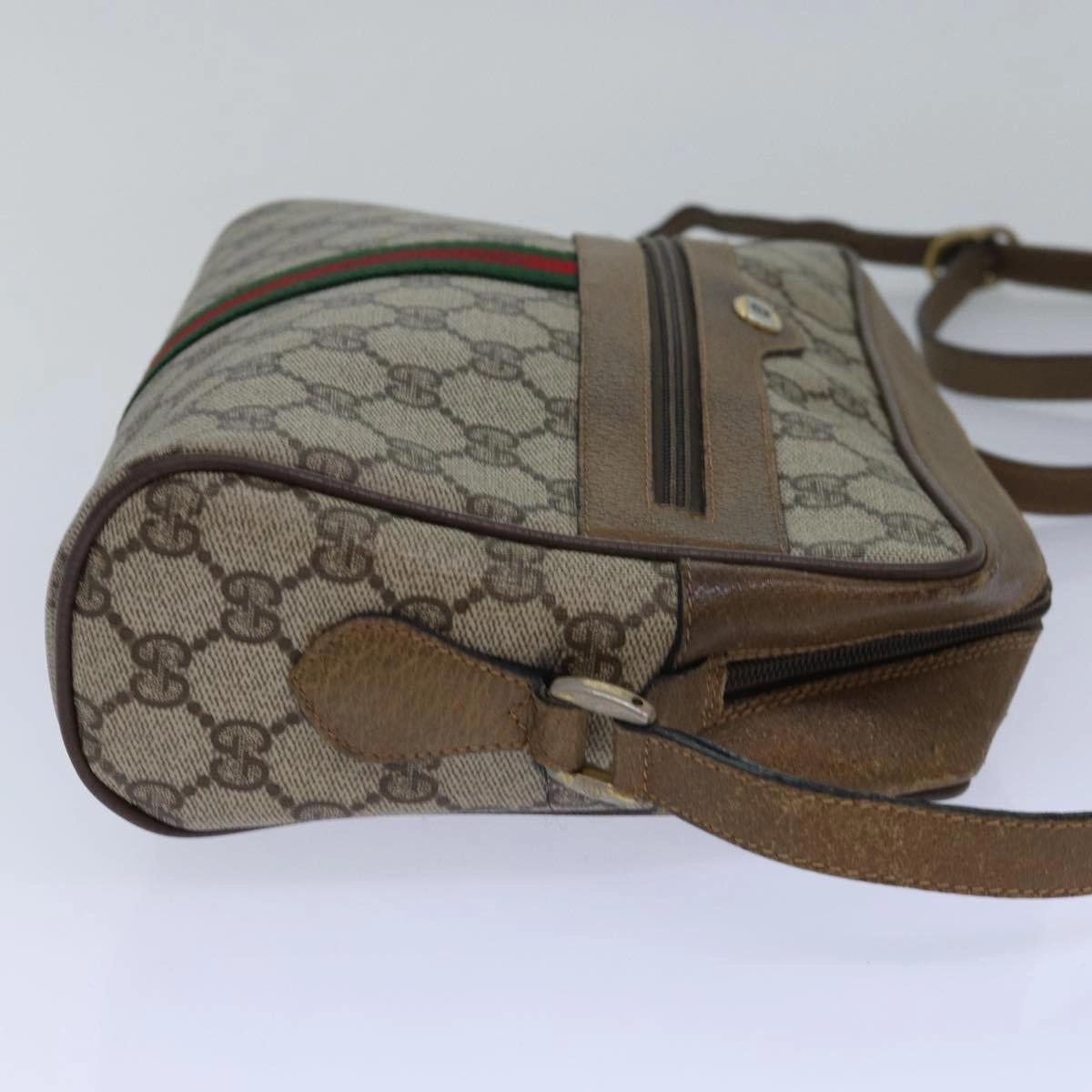 GUCCI GG Supreme Web Sherry Line Shoulder Bag PVC Beige Gold  85110