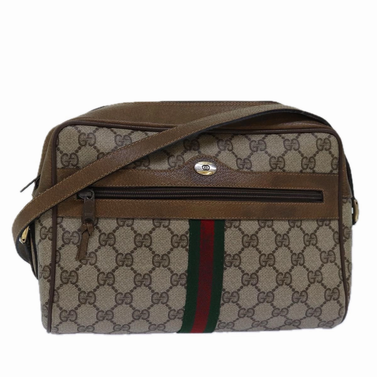 GUCCI GG Supreme Web Sherry Line Shoulder Bag PVC Beige Gold  85110