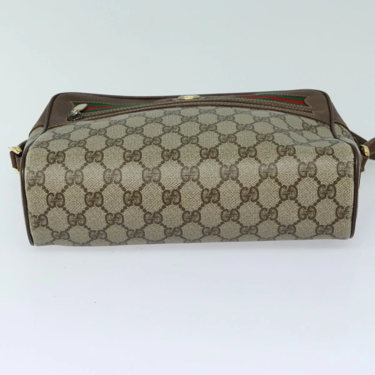 GUCCI GG Supreme Web Sherry Line Shoulder Bag PVC Beige Red  82870