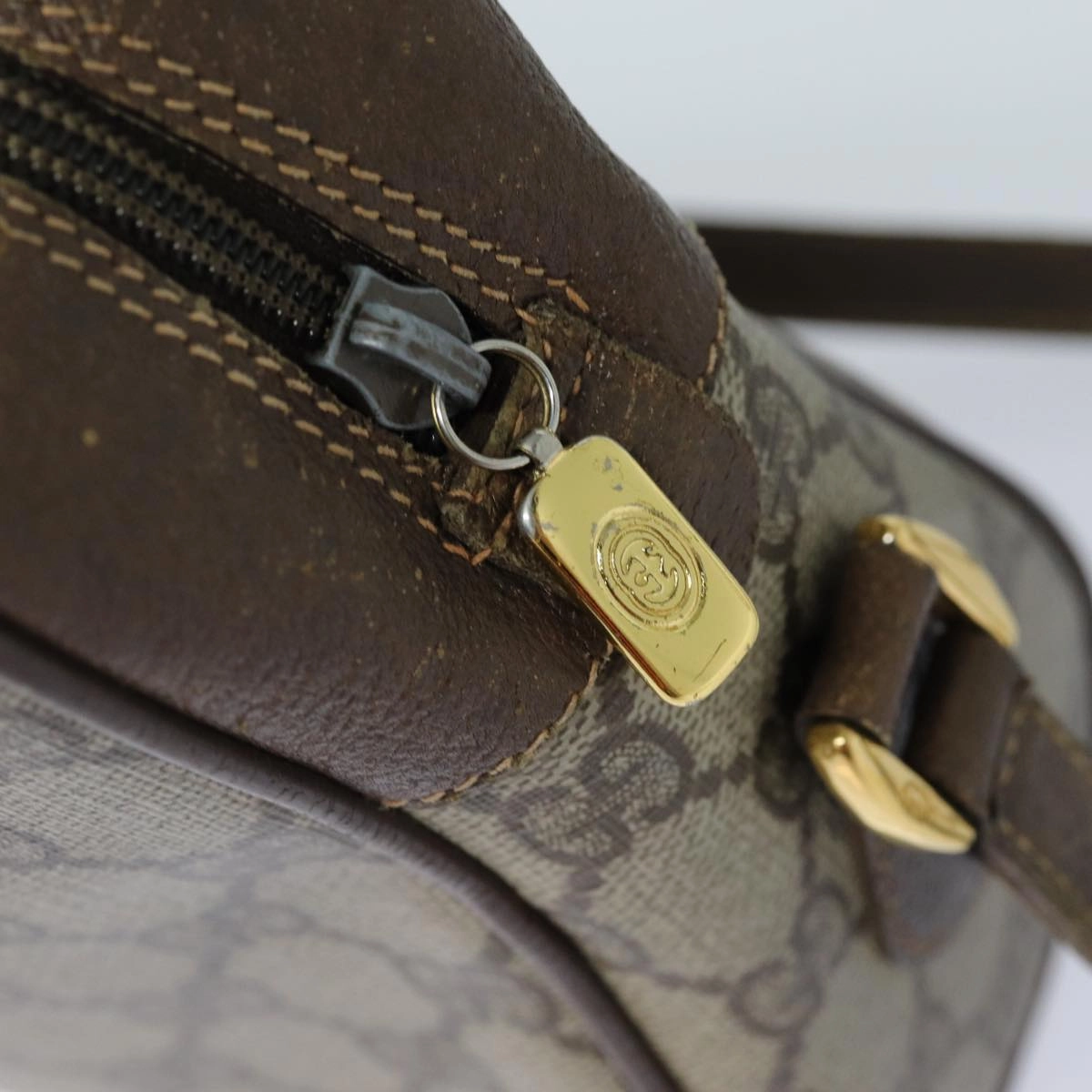 GUCCI GG Supreme Web Sherry Line Shoulder Bag PVC Beige Red  82870